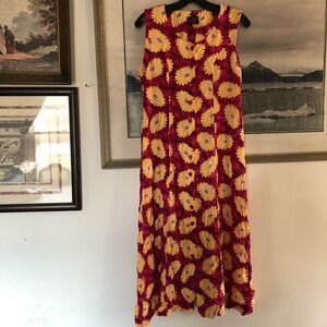 U Turn Pink Yellow Floral Sleeveless Button Front Midi Dress Sz M A570